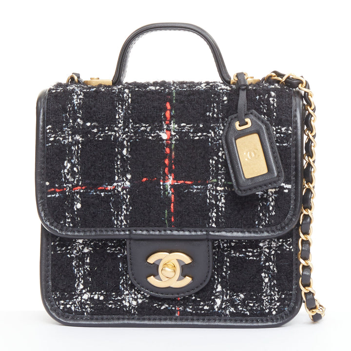 CHANEL 22K Small Flap Tweed School Memory black tweed gold crossbody bag