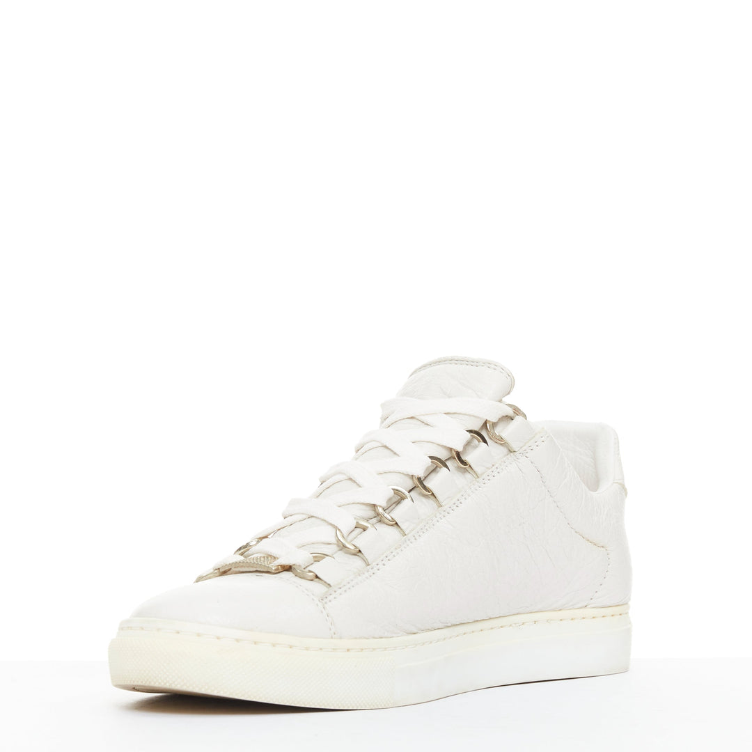 BALENCIAGA Arena off white grained leather lace up sneakers EU35