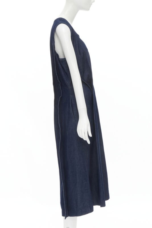 COMME DES GARCONS Vintage 1991 indigo denim pinched seam square neck dress M
