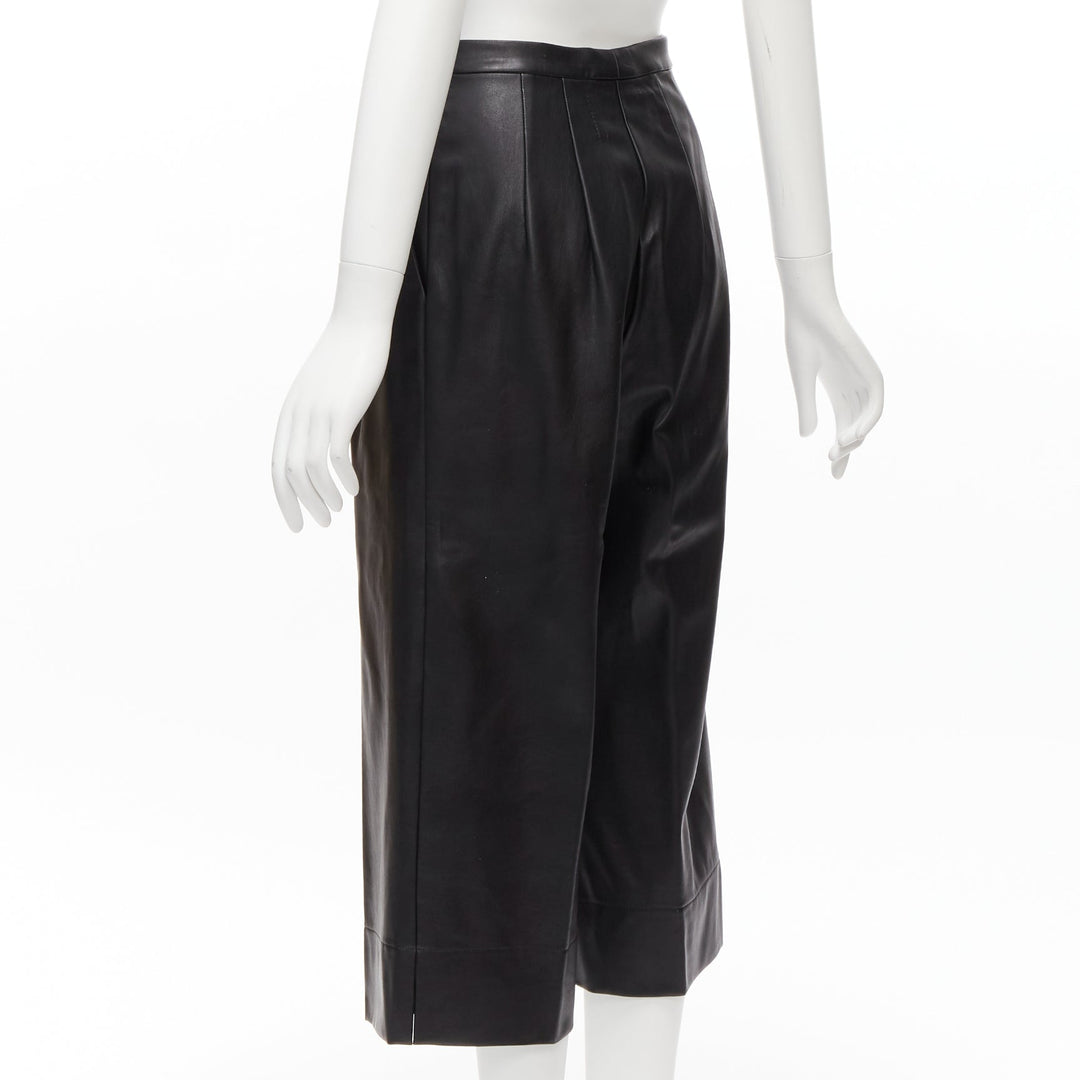 HEIDI MERRICK black leather pleated front high waist cropped culotte pants US2 S