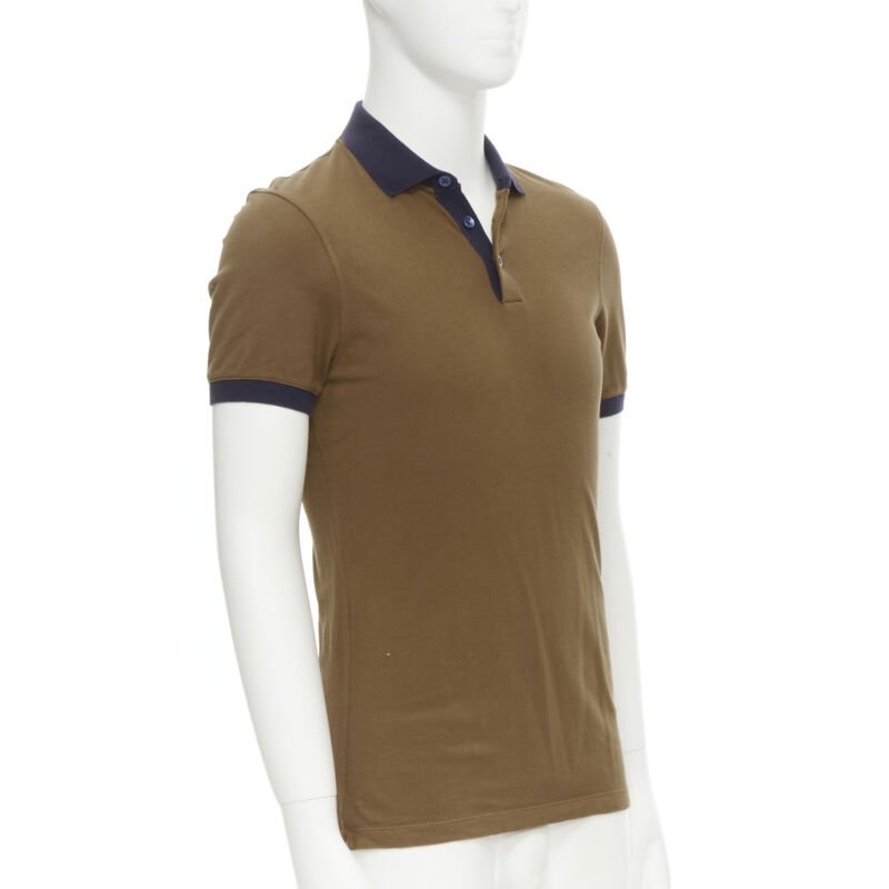 BRUNELLO CUCINELLI Slim Fit brown navy polo shirt XS
