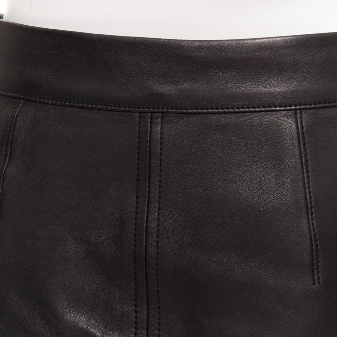FRAME black lambskin leather snap button patch pocket mini skirt 25"