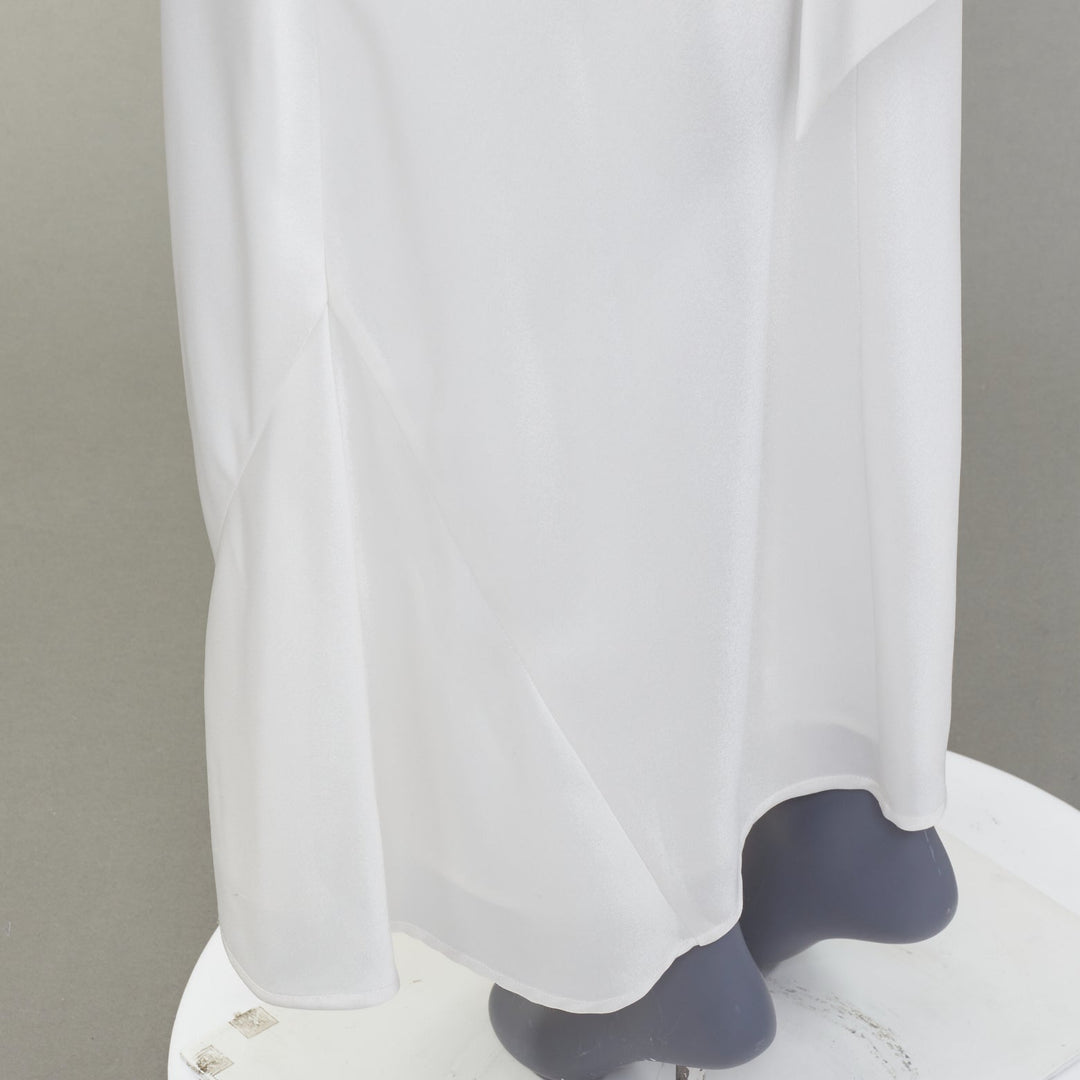 GALVAN Pandora Bridal ivory white satin halter neck drape sash midi dress FR38 S