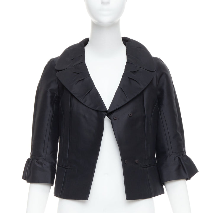 LOUIS VUITTON Marc Jacobs black silk pleated collar crop jacket FR34 XS