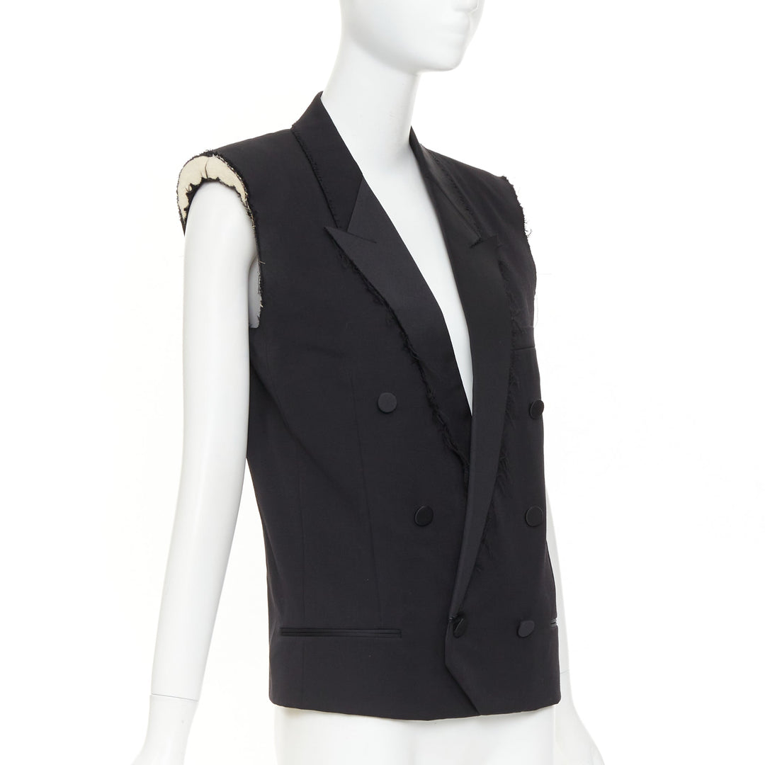 SAINT LAURENT 2016 Surf Sound black cut sleeves raw edged exposed pads vest FR36