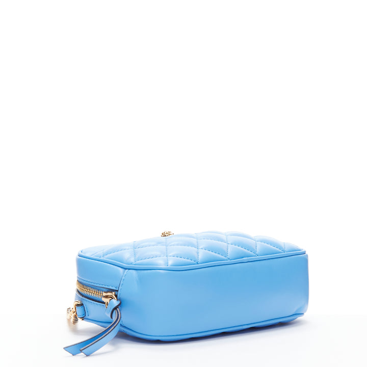 VERSACE blue lambskin leather quilted gold Medusa chain crossbody bag Small