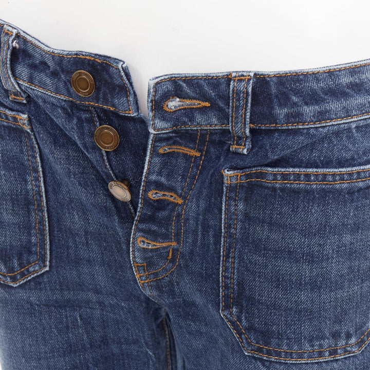 SAINT LAURENT 2018 blue washed denim patch pocket mid waist flare leg jeans 27"