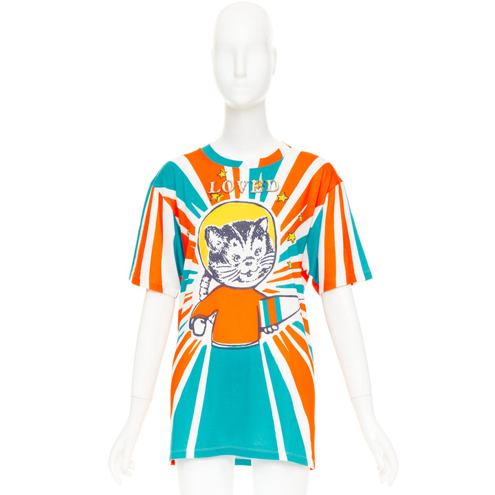 GUCCI 2017 LOVED Space Cat Astronaut embroidered beaded orange blue t-shirt S