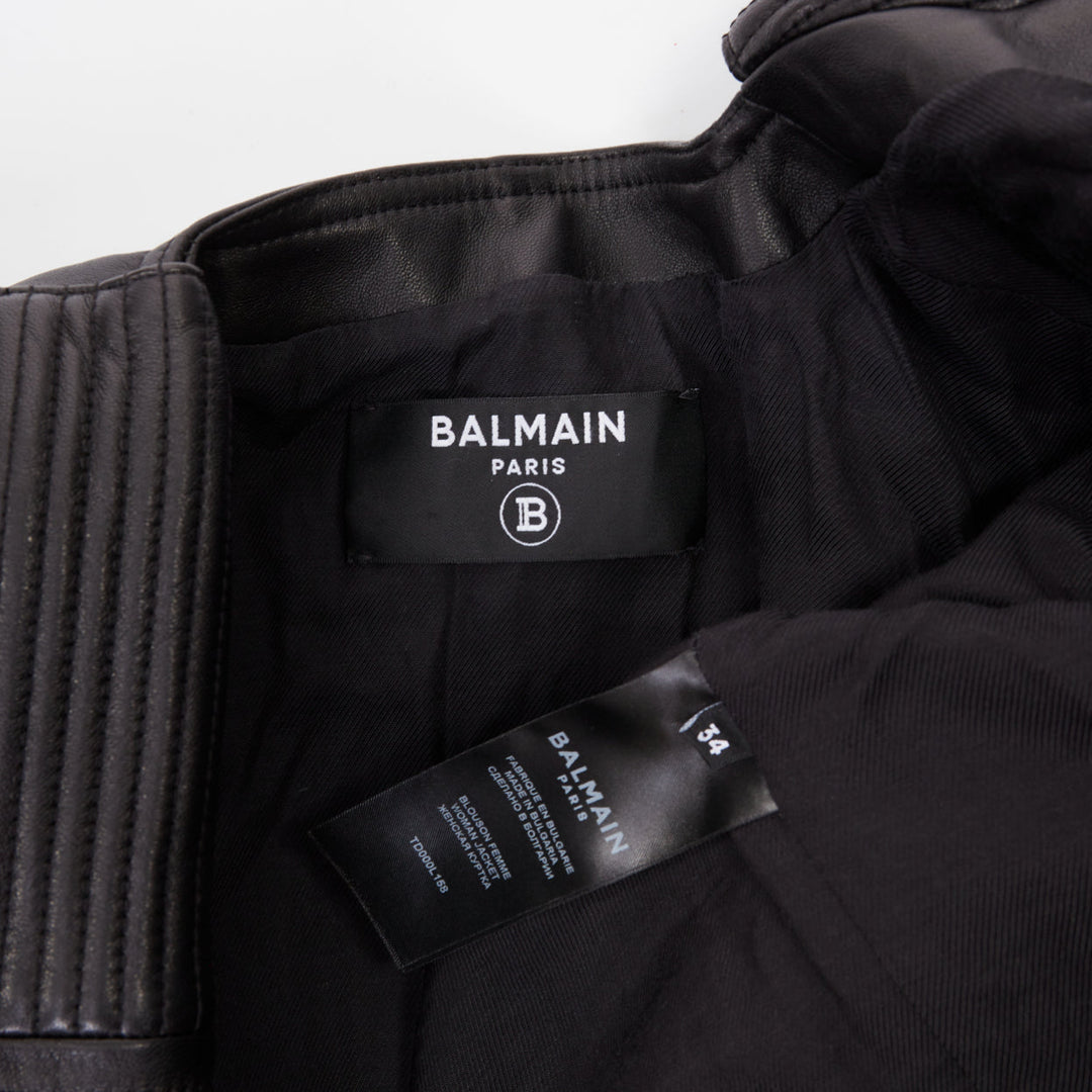BALMAIN 2020 black quilted lambskin leather belted perfecto biker jacket FR34 XS