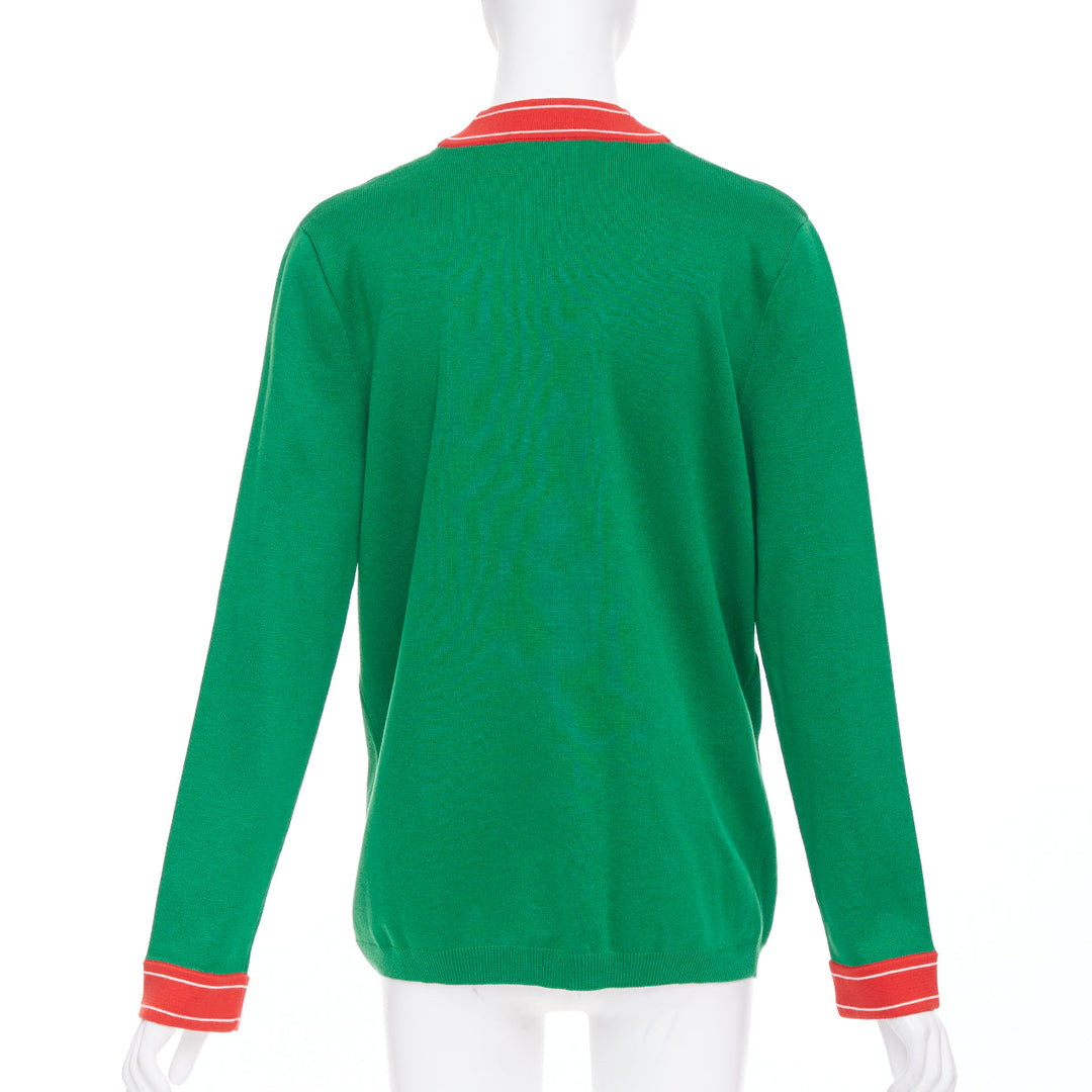 GUCCI Michele green cotton cashmere Bee embroidered cardigan XXS