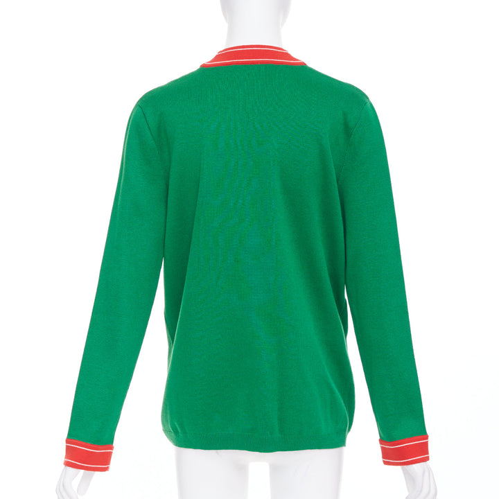 GUCCI Michele green cotton cashmere Bee embroidered cardigan XXS