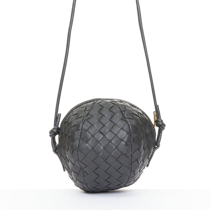 BOTTEGA VENETA 2023 Mava Mini dark grey intrecciato woven lambskin sphere bag