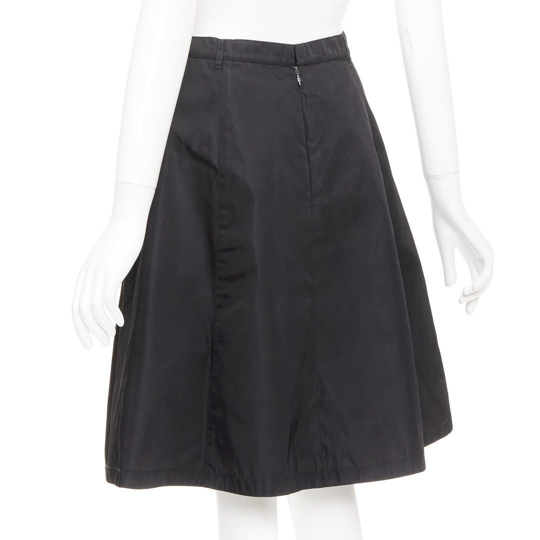 PRADA vintage black nylon high waist inverted box pleat a line midi skirt