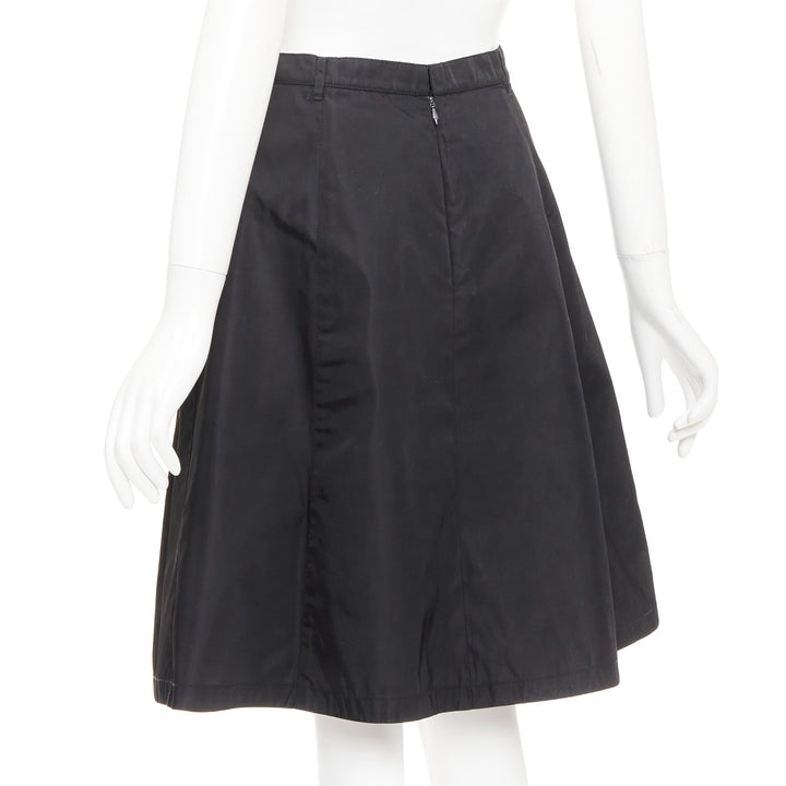 PRADA vintage black nylon high waist inverted box pleat a line midi skirt
