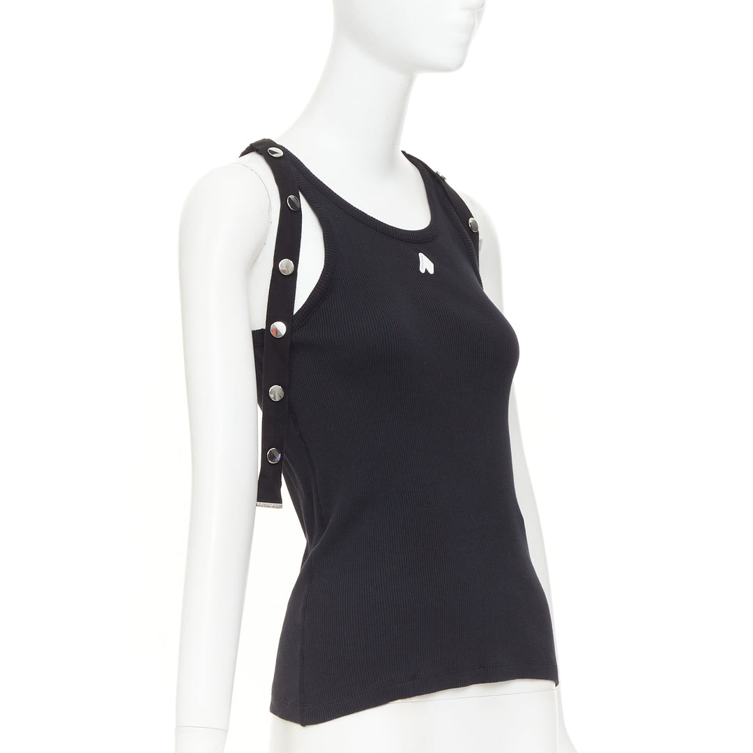 THE ATTICO 2024 black silver metal snap button logo ribbed tank top IT40 S