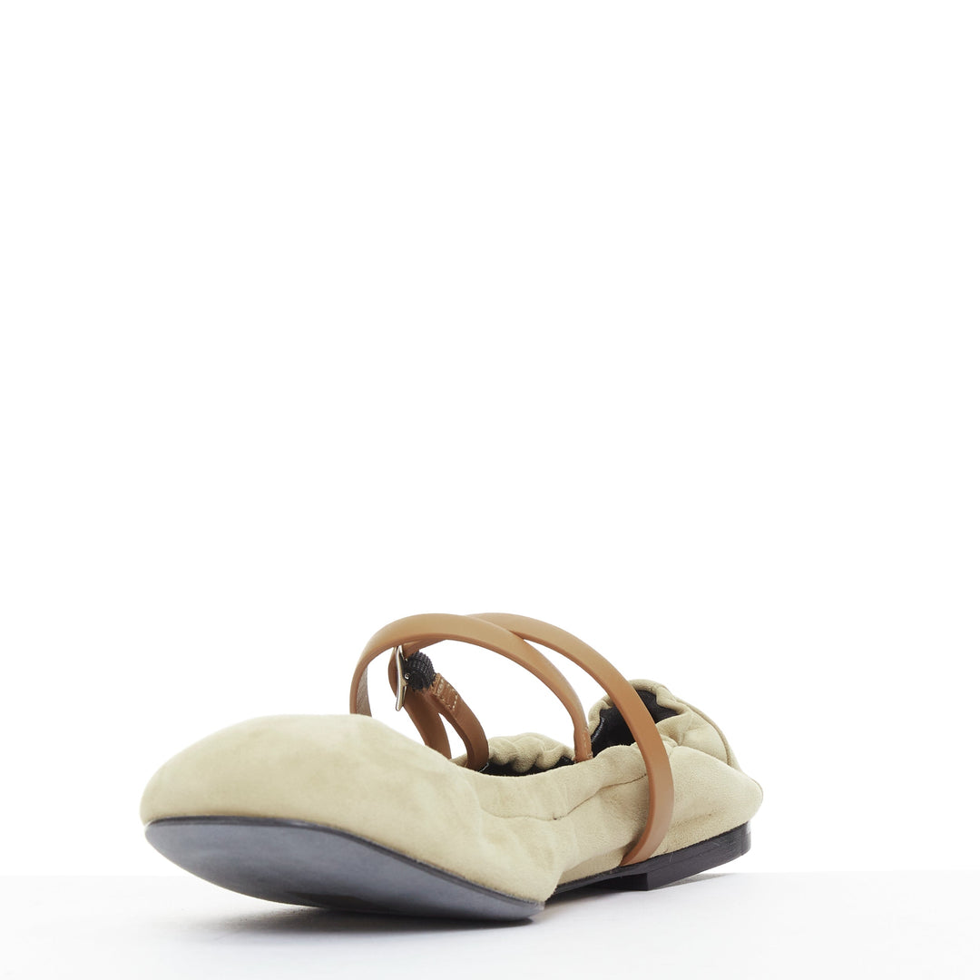 HERMES 2024 Jolly brown suede goatskin brown straps Maryjane ballet flats EU36.5