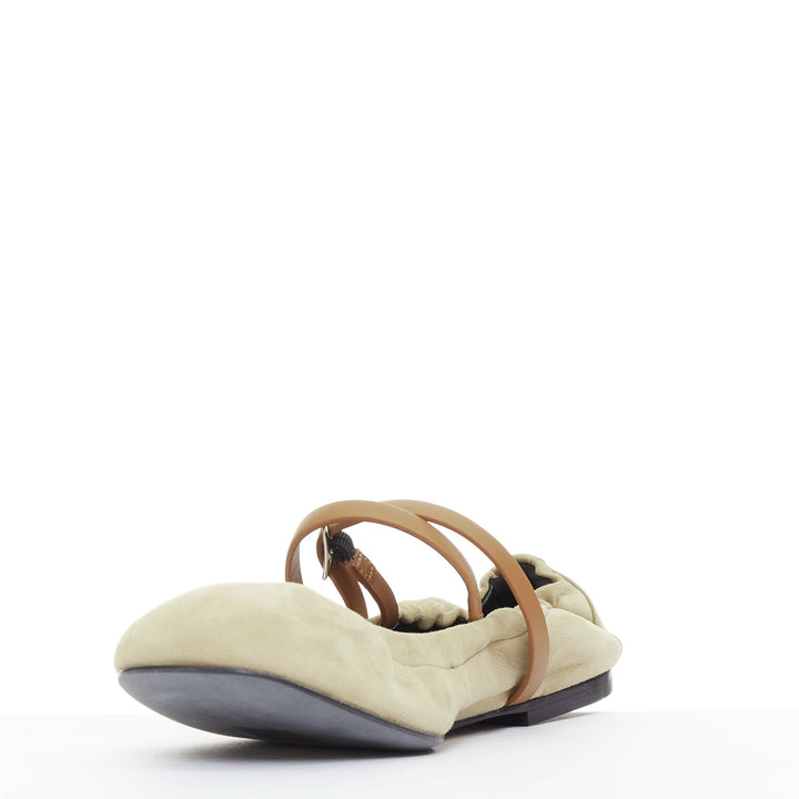 HERMES 2024 Jolly brown suede goatskin brown straps Maryjane ballet flats EU36.5