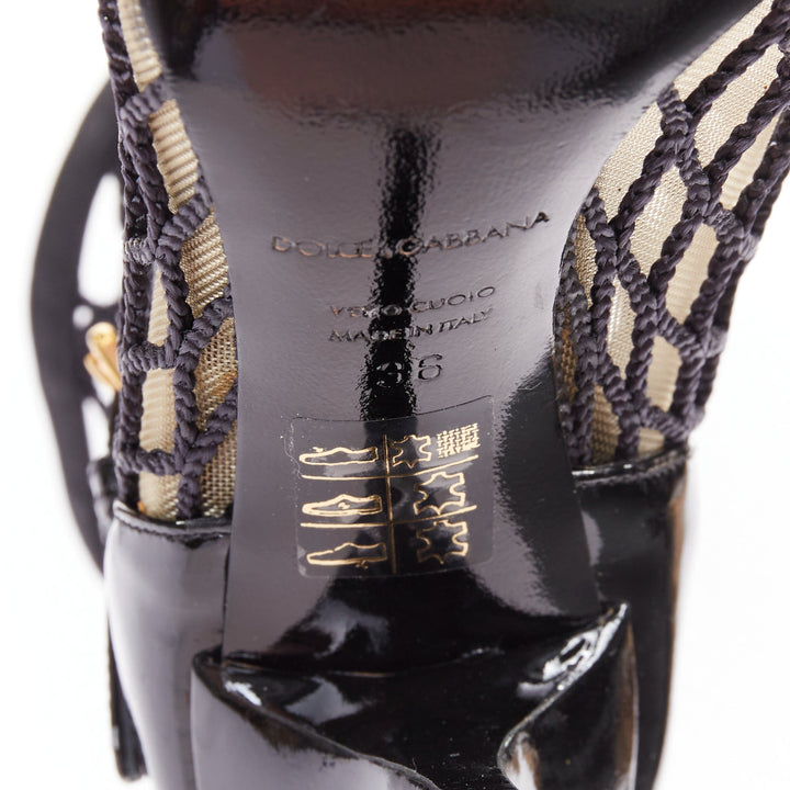 DOLCE GABBANA 2012  black patent leather fishnet maryjane heeled booties EU36