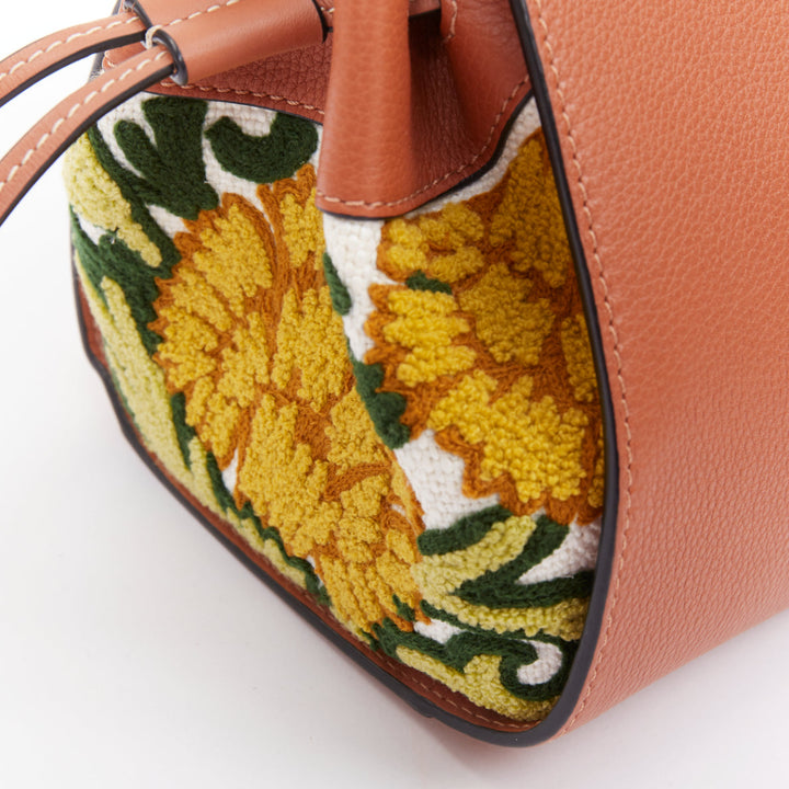 LOEWE 2019 William de Morgan Hammock Mini tan floral needlepoint embroidered bag