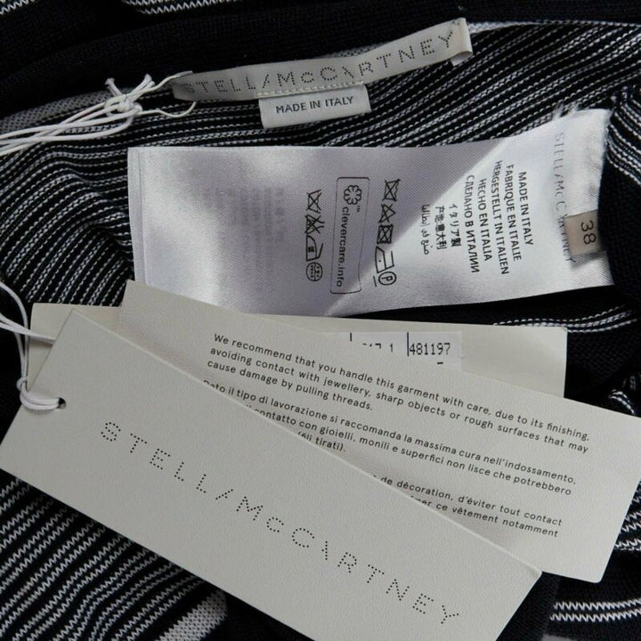 STELLA MCCARTNEY black white stripe knit draped waist stretch dress IT38 XS