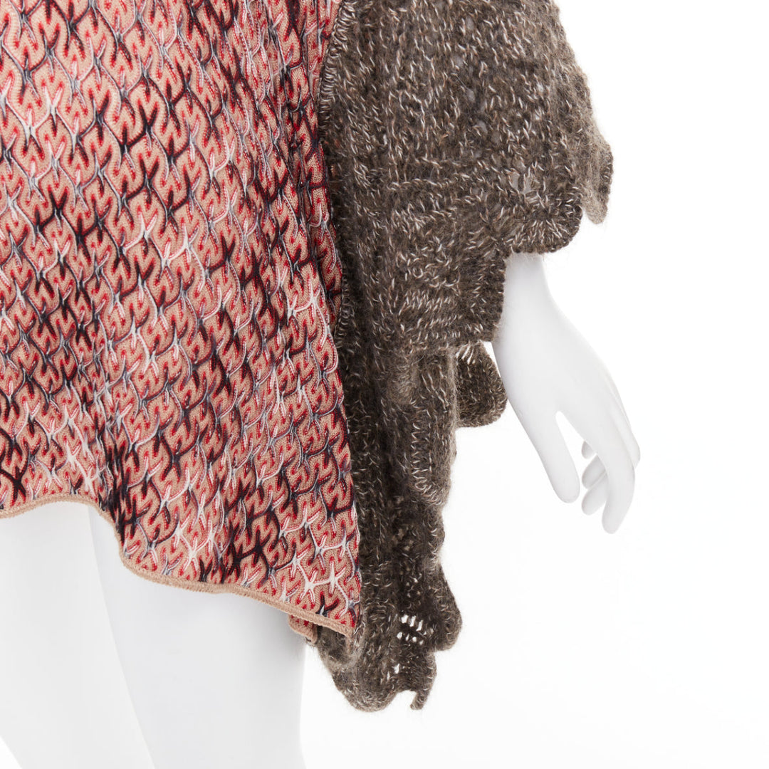 MISSONI red brown wool blend signature chevron contrast knit poncho sweater
