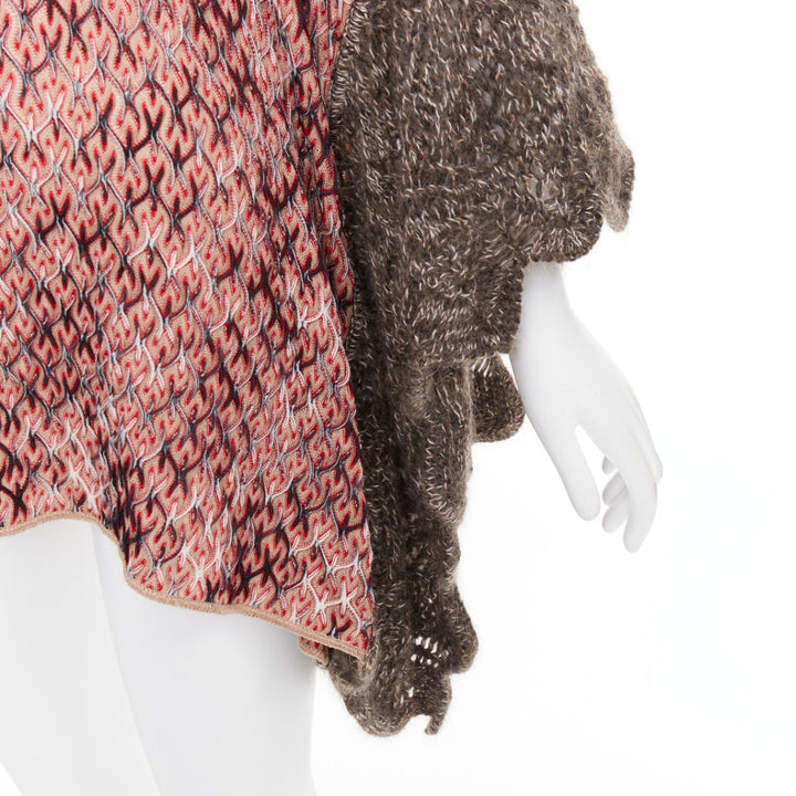 MISSONI red brown wool blend signature chevron contrast knit poncho sweater