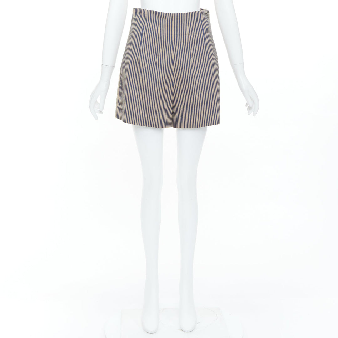 FENDI blue beige vertical striped cotton tailored high waist shorts IT42 M