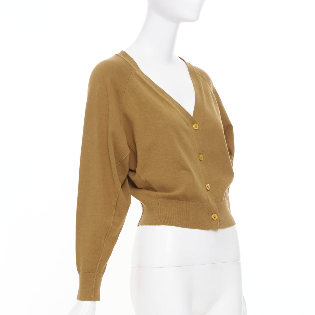 DOROTHEE SCHUMACHER camel brown cotton blend deep v neck cropped cardigan US0 XS