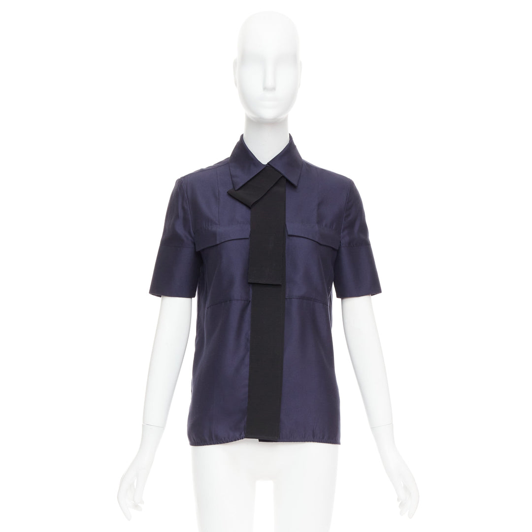 VVB VICTORIA BECKHAM navy black trimmed boxy utility shirt UK6 S