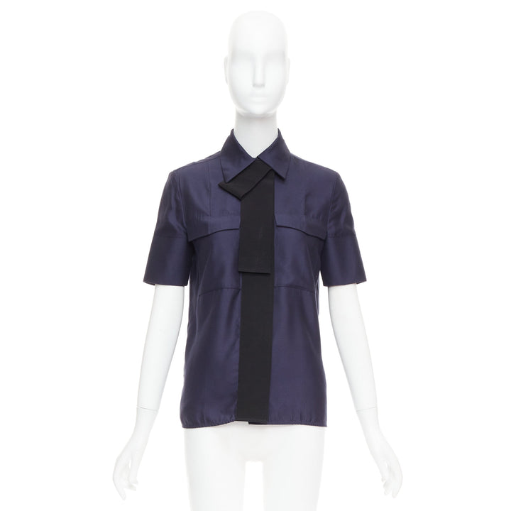 VVB VICTORIA BECKHAM navy black trimmed boxy utility shirt UK6 S