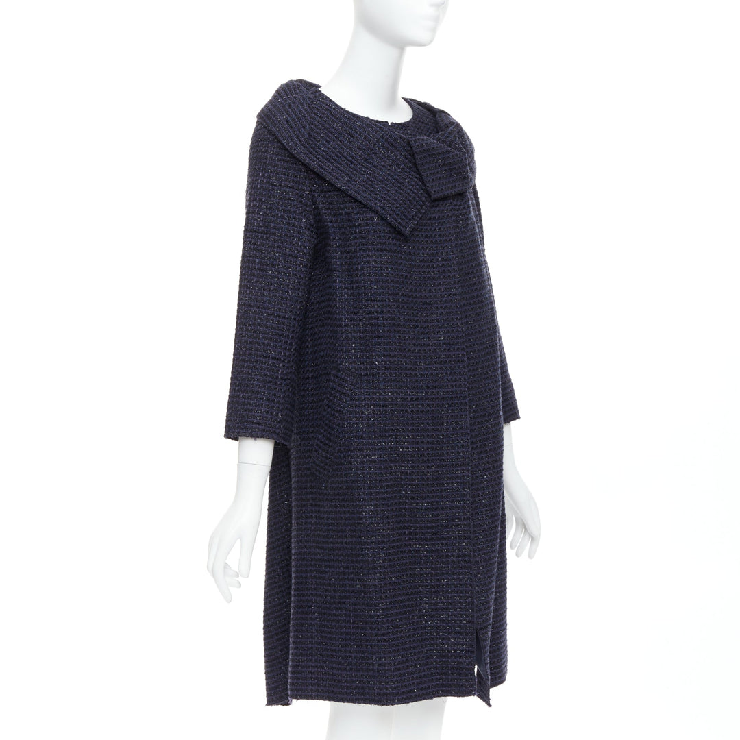 ROLAND MOURET navy cotton blend tweed collar structural coat UK12 L