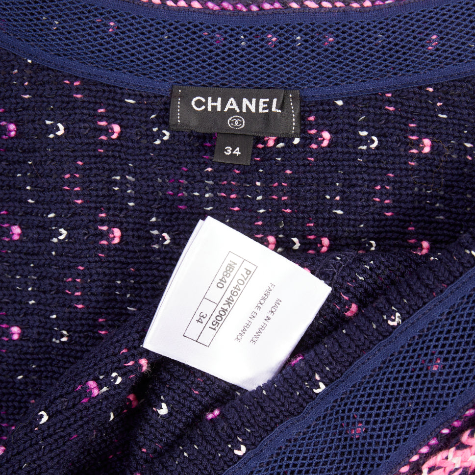 CHANEL 2021 P70494 fringe trim tie front tweed chevron cardigan jacket FR34 XXS