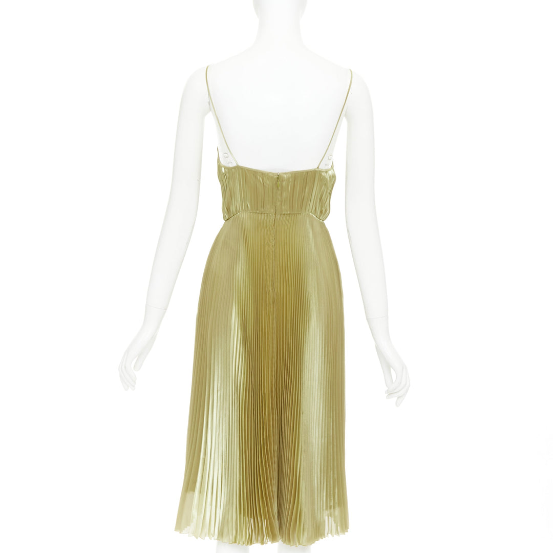 PRADA 2022 gold technical voile bra-detailed pleated silk midi dress IT38 XS