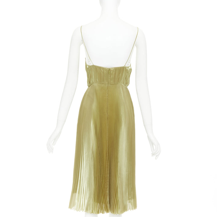PRADA 2022 gold technical voile bra-detailed pleated silk midi dress IT38 XS
