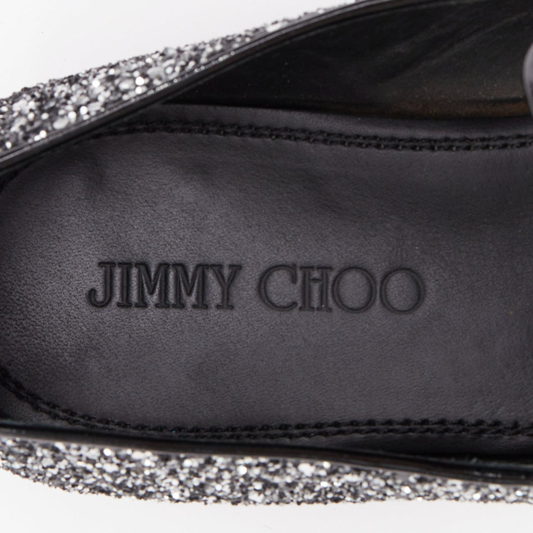 JIMMY CHOO Marlo silver coarse glitter almond toe mens evening loafer shoes EU43