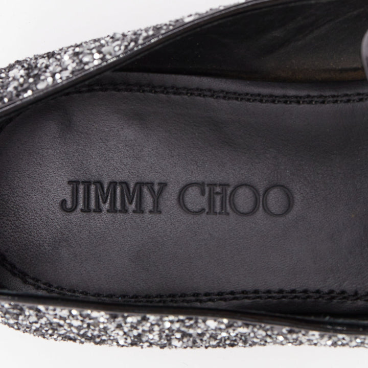 JIMMY CHOO Marlo silver coarse glitter almond toe mens evening loafer shoes EU43