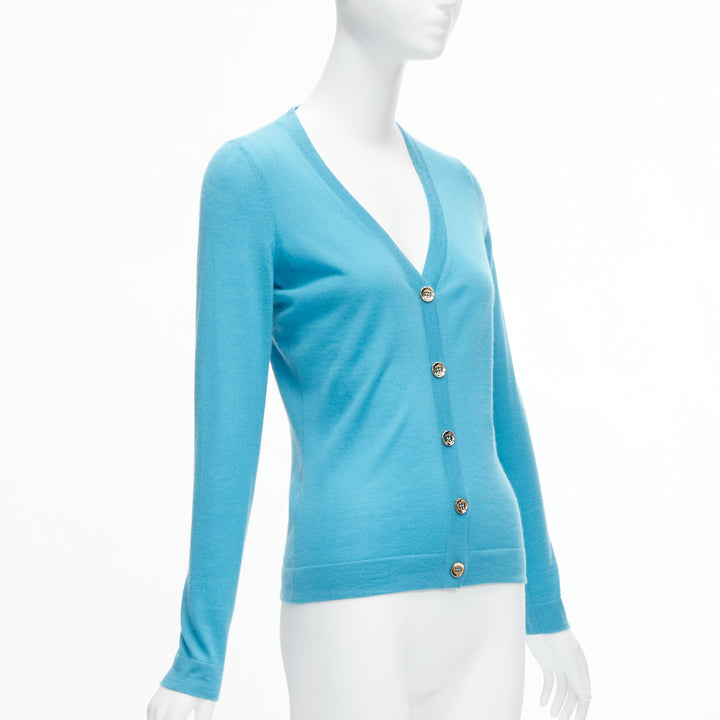 GUCCI 100% cashmere blue silver GG button long sleeve cardigan sweater IT38 XS