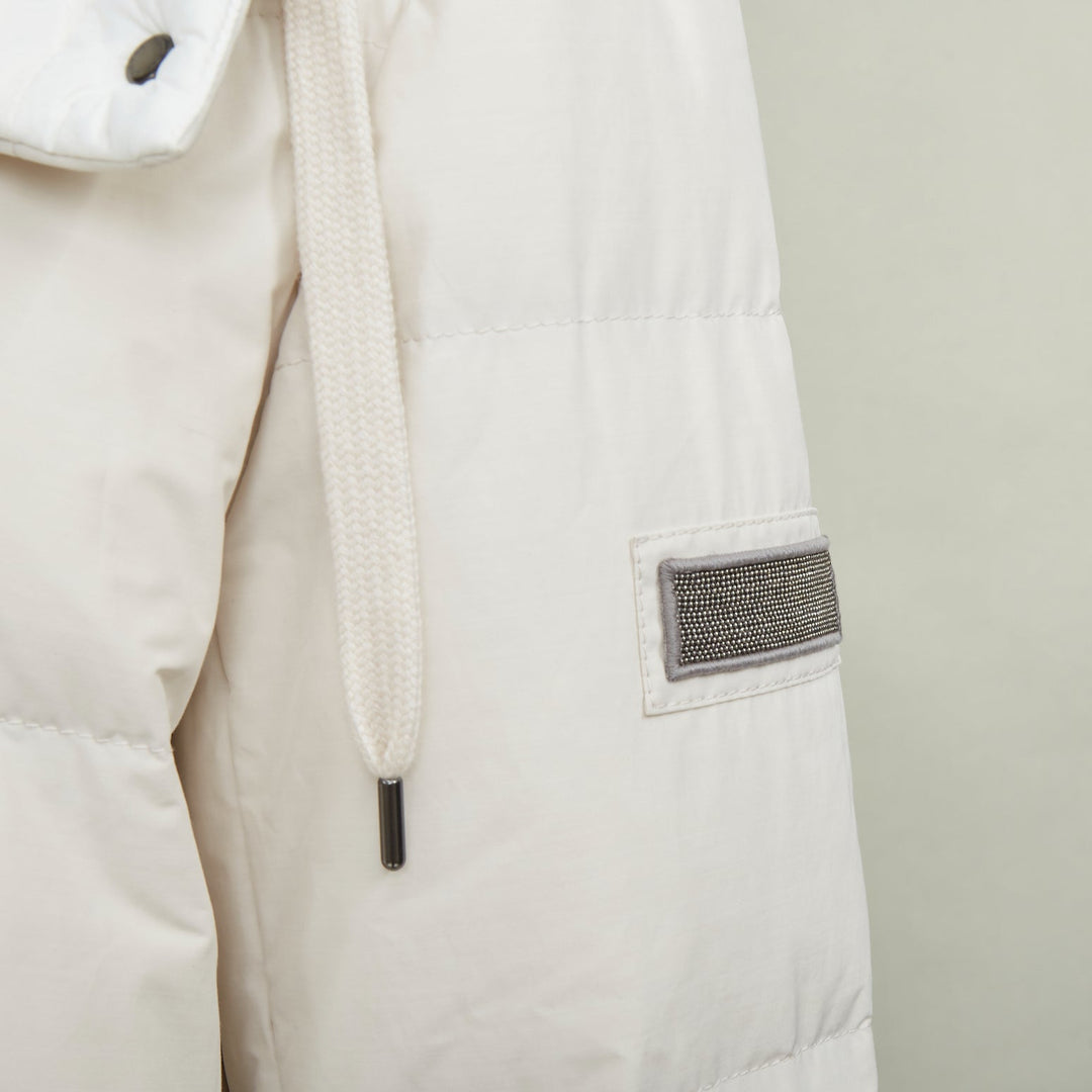 BRUNELLO CUCINELLI white puffer hooded cashmere trim down coat jacket IT40 S