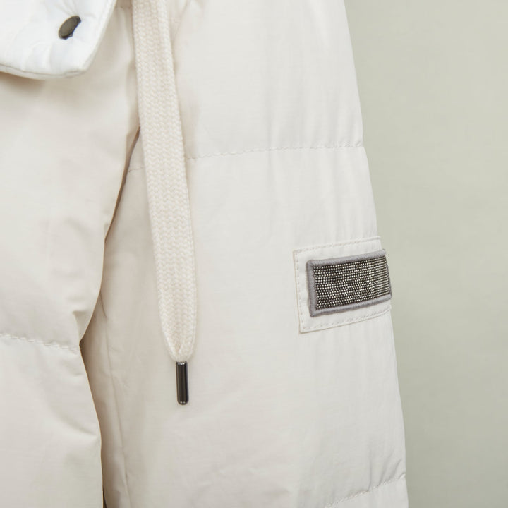 BRUNELLO CUCINELLI white puffer hooded cashmere trim down coat jacket IT40 S