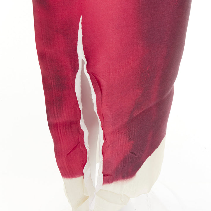 PRADA 2023 Runway red paint effect trompe l'oeil crease pressed dress IT38 XS