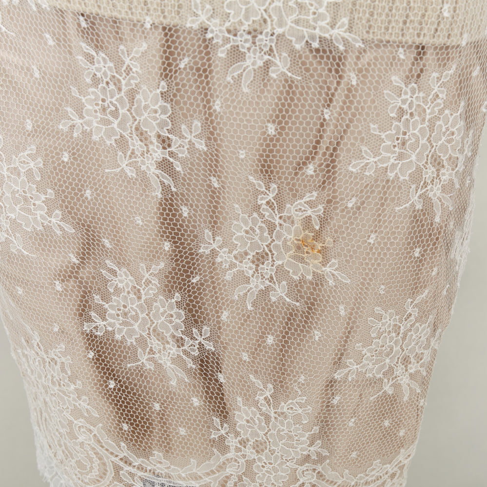 LOUIS VUITTON beige wool cream lace overlay V neck sleeveless knit dress S