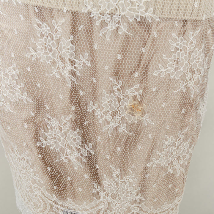 LOUIS VUITTON beige wool cream lace overlay V neck sleeveless knit dress S