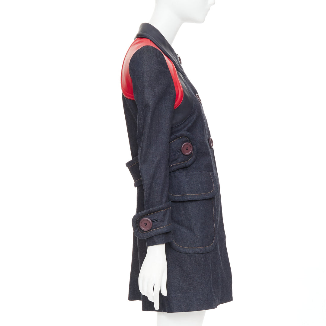MIU MIU 2014 navy denim red black lambskin inserts pocketed jacket IT38 XS