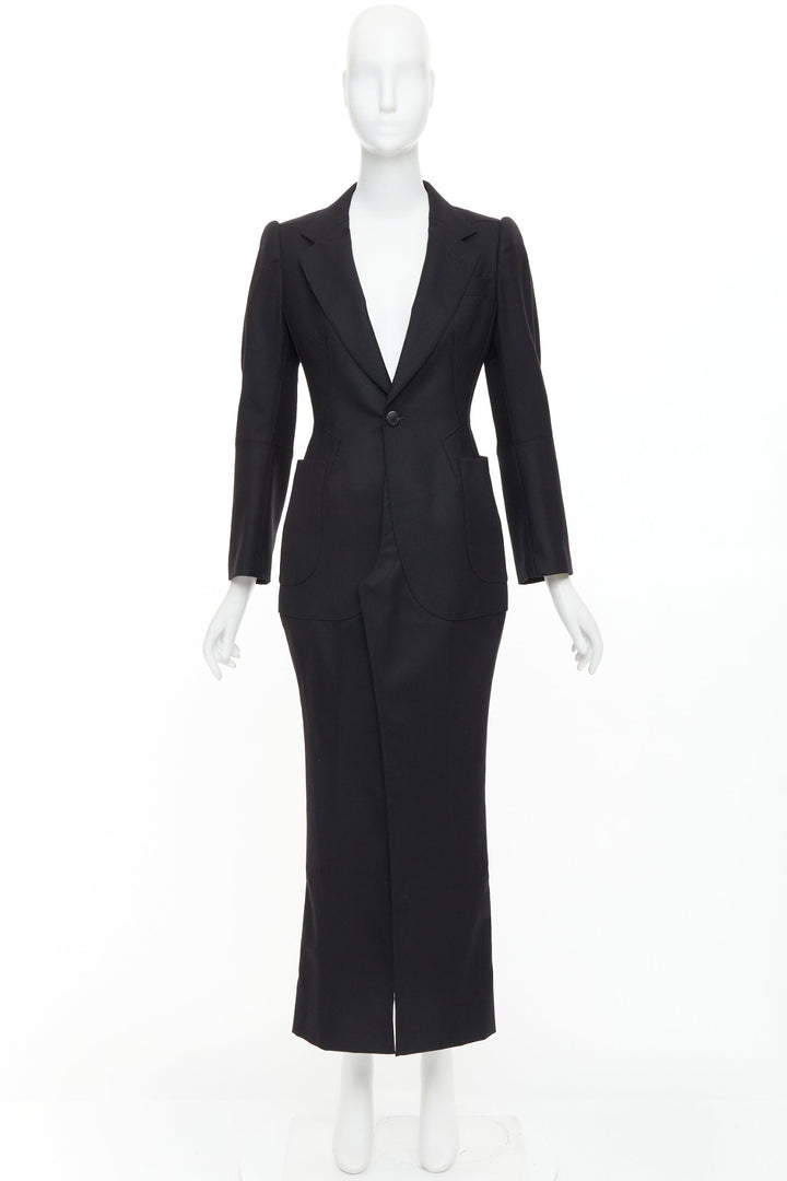 JUNYA WATANABE 2012 Runway black wool deconstruced panelled long fitted coat S