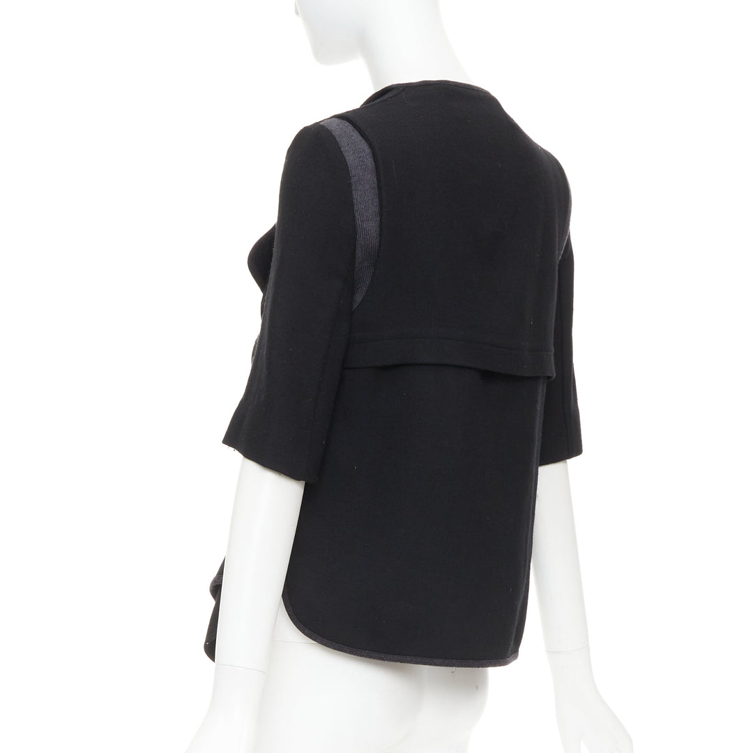 MARNI 2010 black 100% virgin wool twill trimmed collar fitted jacket IT38 XS