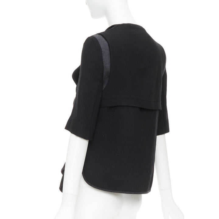 MARNI 2010 black 100% virgin wool twill trimmed collar fitted jacket IT38 XS