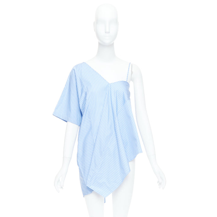 MAISON MARGIELA blue cotton striped deconstructed half cami top IT38 XS