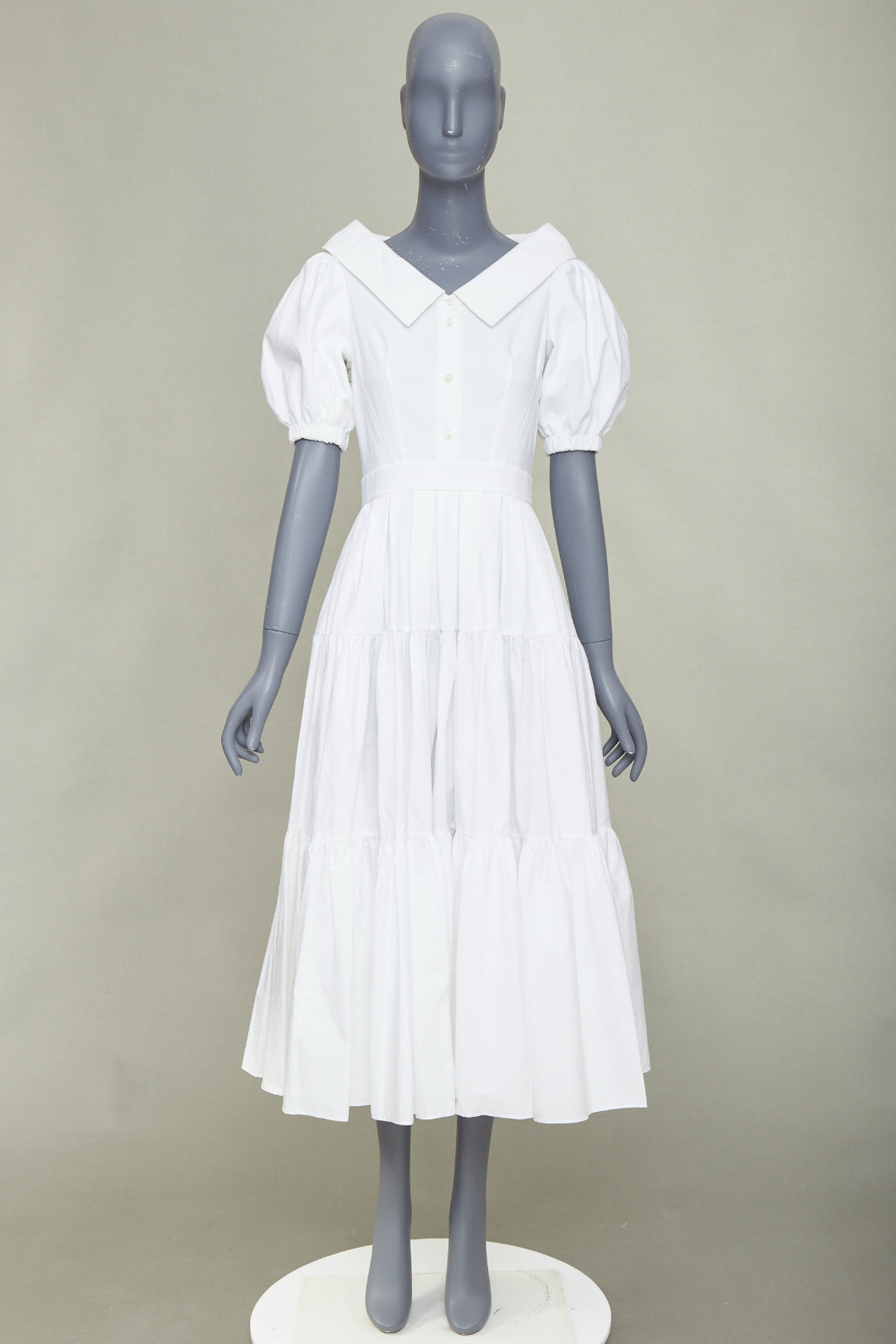 ALEXANDER MCQUEEN white cotton puff sleeves exaggerated collared dress IT40 S