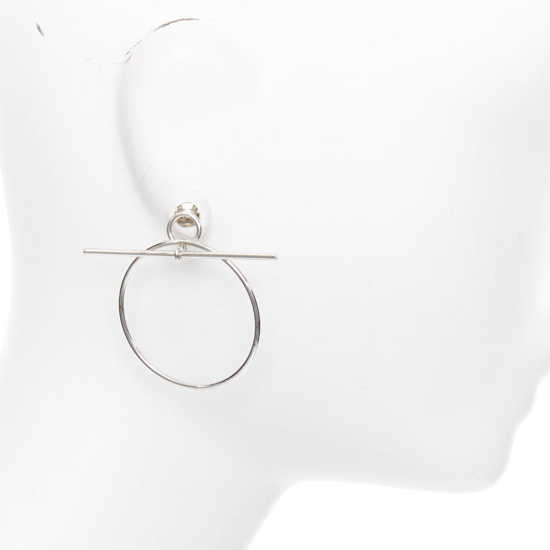 HERMES Loop 925 sterling silver toggle clasp pierced hoop earrings Pair