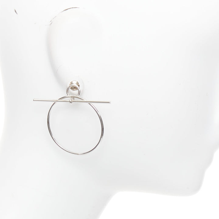 HERMES Loop 925 sterling silver toggle clasp pierced hoop earrings Pair